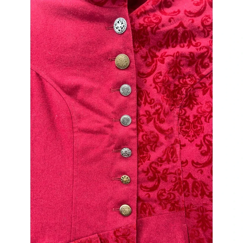 Venus Jacket Womens 6 Red Damask Velvet Flocked Asymmetrical Victorian Steampunk